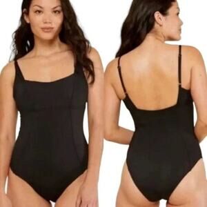 NWT Andie Swim Havana One Piece Black Square Neckline Slimming Princess Medium